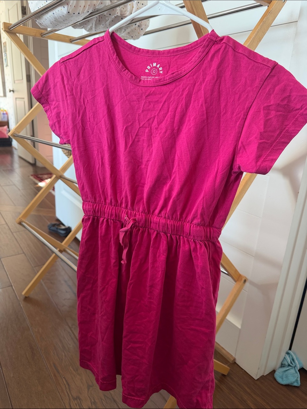 Primark Girls' Bright Fuchsia Short Sleeve Drawstring Dress